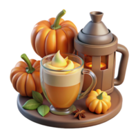Autumn Cozy Pumpkin Spice Latte with Pumpkins and Lantern png