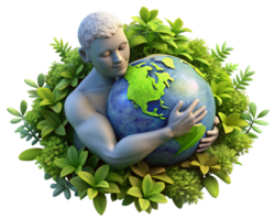 Nature-inspired scene with man hugging the planet png