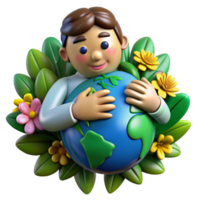 Man connected to nature while holding the Earth png