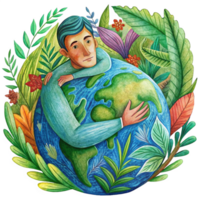 Sustainable future symbol with man and Earth png