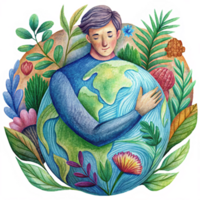 Eco-responsibility concept with man and the world png