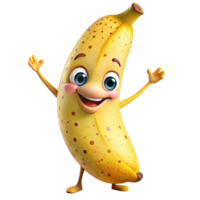 Laughing banana character with sparkly eyes png