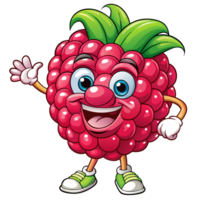 Raspberry cartoon mascot with a happy and cute face png