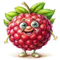Joyful raspberry mascot with big eyes and a happy smile png