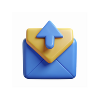 3D Blue and Yellow Email Icon with Arrow Upward Symbol Representing Communication and Sending Messages png