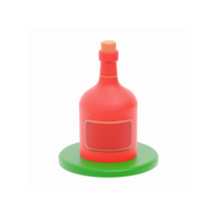 Red Decorative Bottle with Label Design on Green Circular Base for Branding and Packaging Display png
