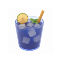Refreshing Ice Cubed Drink in Blue Glass with Lemon Slice and Mint Garnish Transparent Background png
