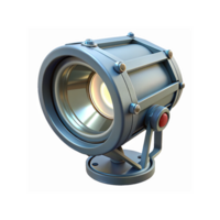 Modern Metallic Spotlight with Adjustable Stand and Bright Light Source on Transparent Background png