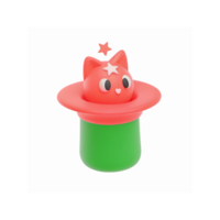 Cute Red Cat Head with Star Hat in Green Cup on Transparent Background for Toy and Design Concepts png