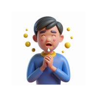3D Illustration of Person Sneezing with Droplets and Yellow Particles on Transparent Background png