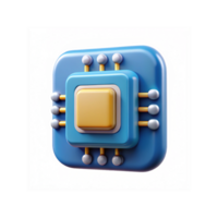 Blue and Yellow 3D Microchip Icon with Circuit Connections for Technology and Digital Concepts png