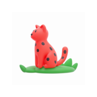 Vibrant Red Cat Figurine with Black Polka Dots Sitting on Green Leaf Matte Finish Illustration png