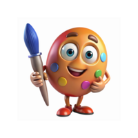Smiling Cartoon Paint Palette Character with Bright Eyes and Paintbrush for Art and Creativity Themes png