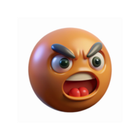 Angry Cartoon Emoji Face with Open Mouth Expression and Raised Eyebrows on Transparent Background png