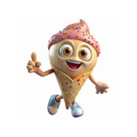 Happy Ice Cream Character with Pink Sprinkles Waffle Cone and Blue Shoes Pointing Cheerfully png