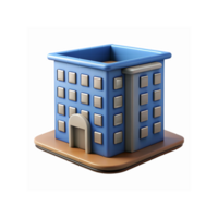 Blue 3D Office Building Icon with Square Windows and Brown Base on Transparent Background png
