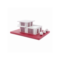Modern Minimalist White House Model with Pink Tinted Glass Windows on Red Base Display png