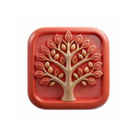 Red Digital Icon Featuring Golden Tree with Branches and Leaves for Nature and Eco Concepts png