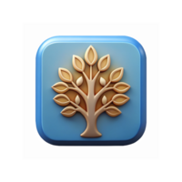 Golden Tree Emblem Icon with Blue Gradient Background for Nature Apps and Eco Branding Design png