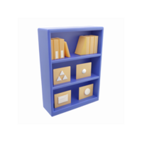 Blue Bookshelf With Yellow Books and Files Featuring Geometric Shapes for Organizing Documents png