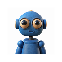 Blue Cartoon Robot with Big Eyes and Surprised Expression on Transparent Background png