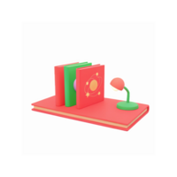 3d Illustration of Books with Planet Design and Lamp on Vibrant Red Background for Education Concept png