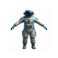 Detailed White Spacesuit with Blue Accents and Helmet Displaying Front View for Space Exploration Themes png