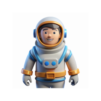 3D Smiling Astronaut Character Wearing White and Blue Spacesuit with Orange Accents on Transparent Background png