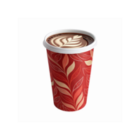 Red Coffee Cup With Leaf Pattern and Latte Art on Transparent Background for Cafe Branding png