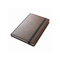 Brown Leather Notebook with Elastic Strap and Stitched Edges for Office and Personal Use png