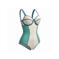 Elegant Teal and White Textured One Piece Swimsuit with Structured Design and Adjustable Straps png