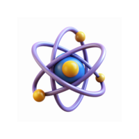 3D Representation of Atom Structure with Vibrant Purple Orbitals and Yellow Spheres on Transparent Background png