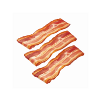 Three Crispy Brown Cooked Bacon Strips Isolated on Transparent Background for Breakfast and Recipes png