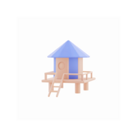 Minimalist Blue and Beige Toy Hut with Circular Window and Ladder on Transparent Background for Design Use png