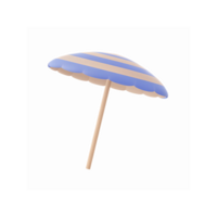 Blue and Beige Striped Beach Umbrella Illustration with Wooden Pole for Summer Design Needs png