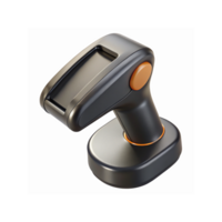 Modern Black Handheld Barcode Scanner with Orange Accent on Transparent Background for Retail and Office Use png