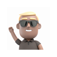 Cartoon 3D Character Smiling with Sunglasses and Waving Hand on Transparent Background png