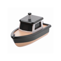 Modern Gray and Black Small Tugboat Icon in Minimalistic 3D Design with Transparent Background png