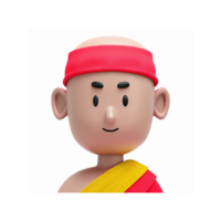 3D Illustration of Smiling Monk Character with Red Headband and Yellow Robe on Transparent Background png