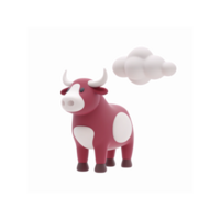 3D Cartoon Red Cow with White Spots and Cloud Isolated on Transparent Background for Education and Design png