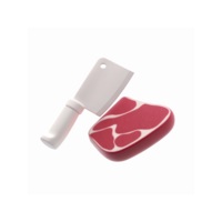 Raw Red Meat Slice with Butcher Cleaver on White Background for Cooking and Culinary Use png