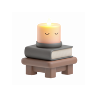 Cute Lit Candle On Gray Book Sitting On Simple Wooden Table With Minimalist Design And Soft Glow png