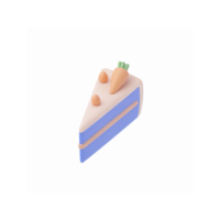 Carrot Topped Slice of Cake with Pastel Blue and Peach Frosting in Minimalist 3D Illustration png