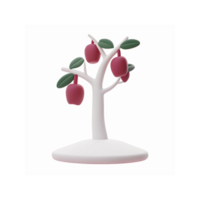 Minimalistic White Tree with Red Apples and Green Leaves on Transparent Background for Graphic Design png