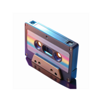 Retro Audio Cassette Tape with Metallic Rainbow Reflection and Vintage Design Isolated on Black Background png