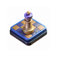 3D Chess Queen Piece on Blue and Gold Checkered Game Board with Geometric Design and Glossy Finish png