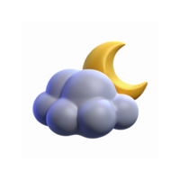 3D Illustration of Yellow Crescent Moon and Soft Gray Cloud Symbolizing Nighttime Sky Weather png