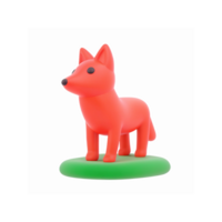 Minimalist 3D Cartoon Red Fox Figurine Standing on Green Base with Transparent Background png