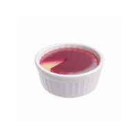 White Ceramic Ramekin with Layered Dessert Topped with Red Jelly and Cream Slice on Transparent Background png