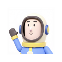 3D Illustration of Smiling Astronaut in Blue Spacesuit Waving on Transparent Background for Space Themes png